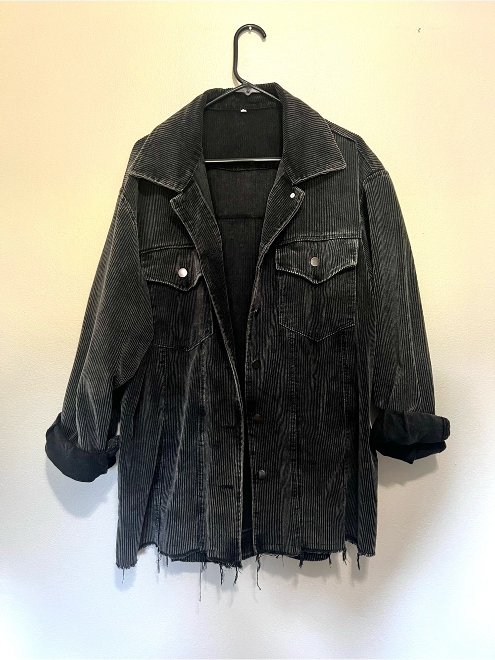 Oversized Black Corduroy Button-Up Jacket